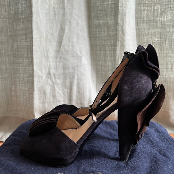 Prada Suede Platform Flower Petal Peep Toe Pumps - Picture 4 of 9